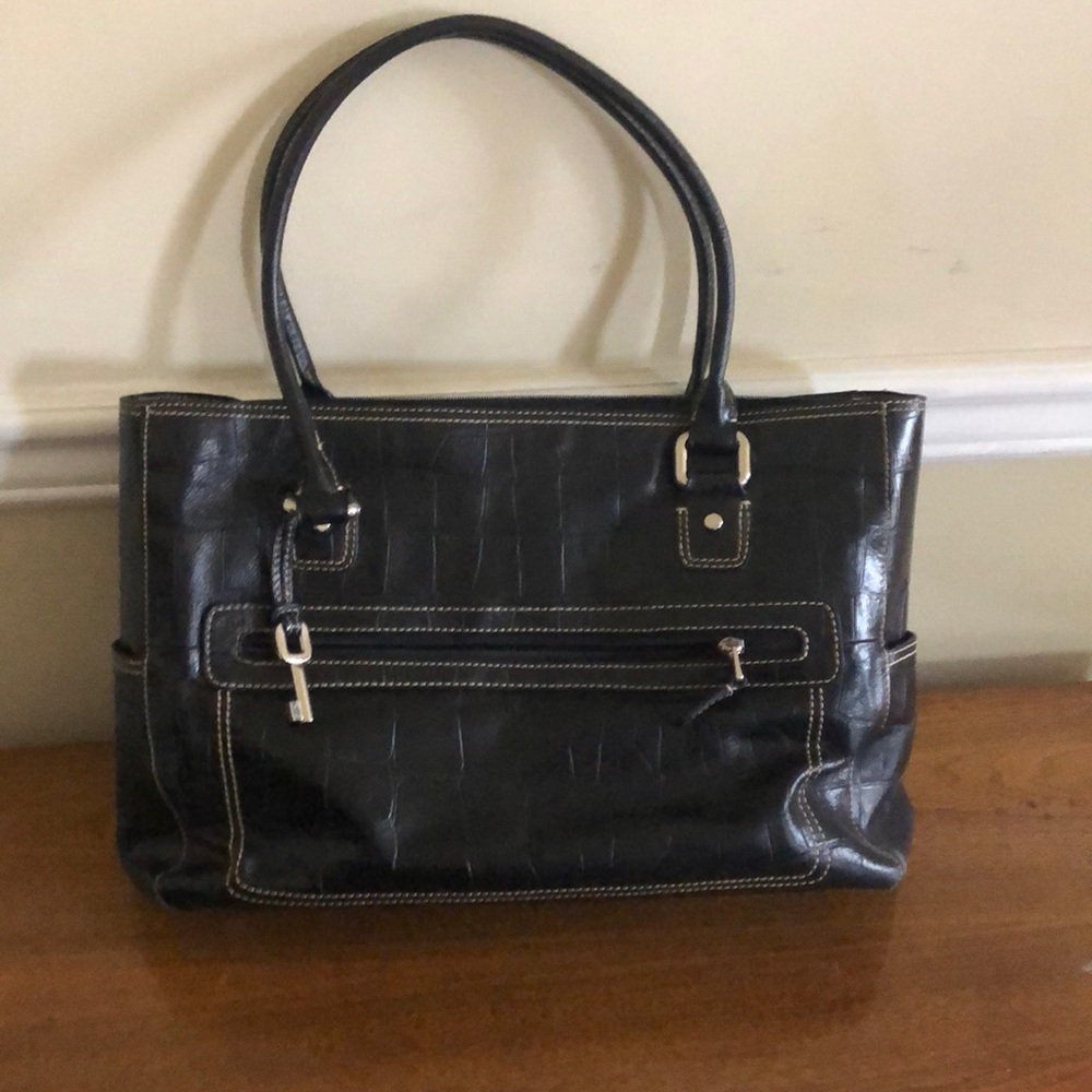 Fossil black leather women’s brief case bag